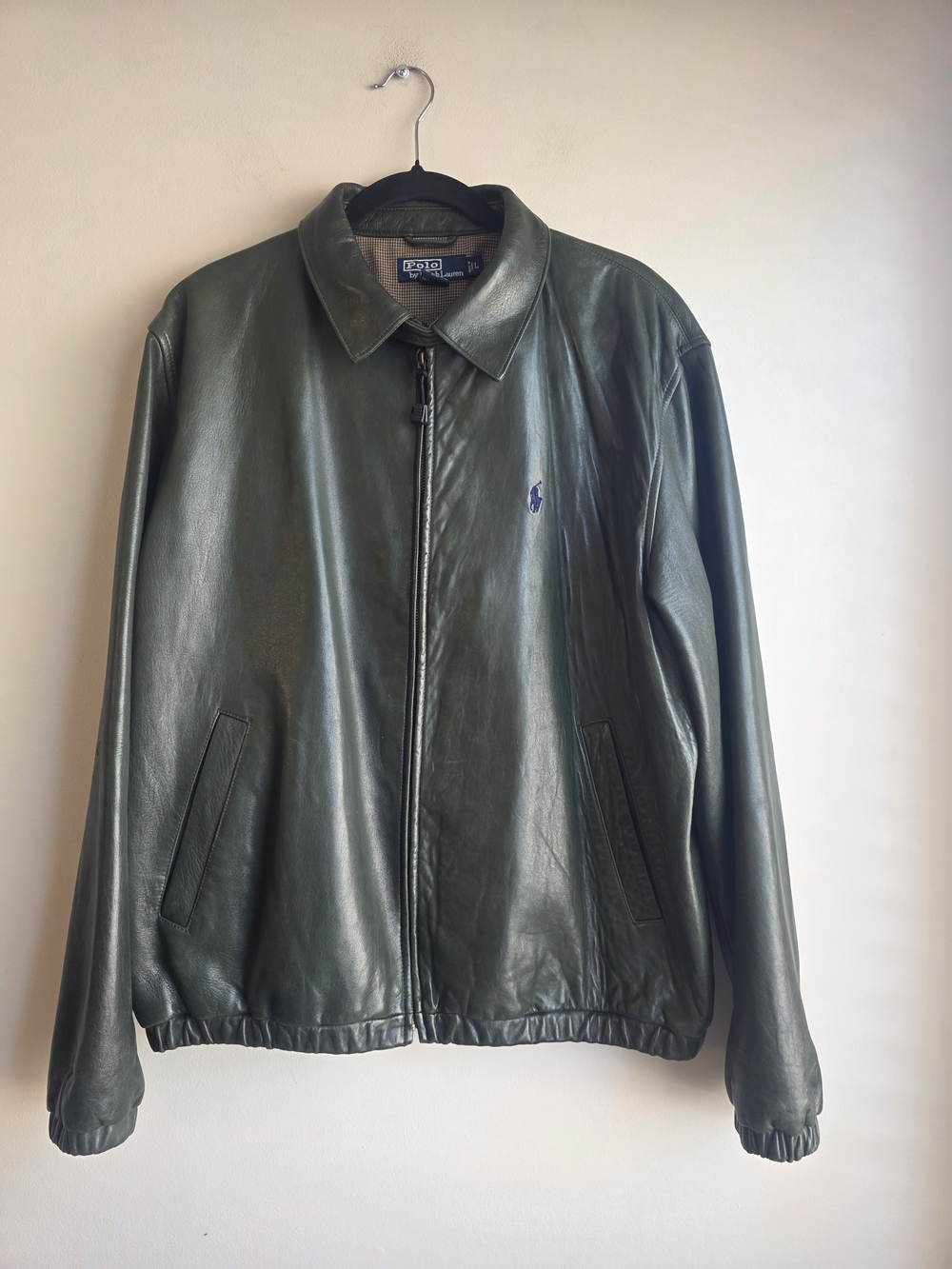 VTG Polo Ralph Lauren Olive Leather Bomber Jacket - Premium Leather - Picture 3 of 17